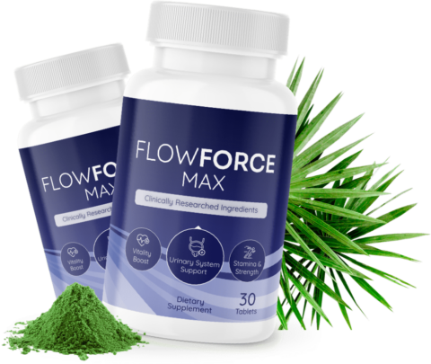 FlowForce Max ingredients showcase featuring natural plant extracts for prostate health support