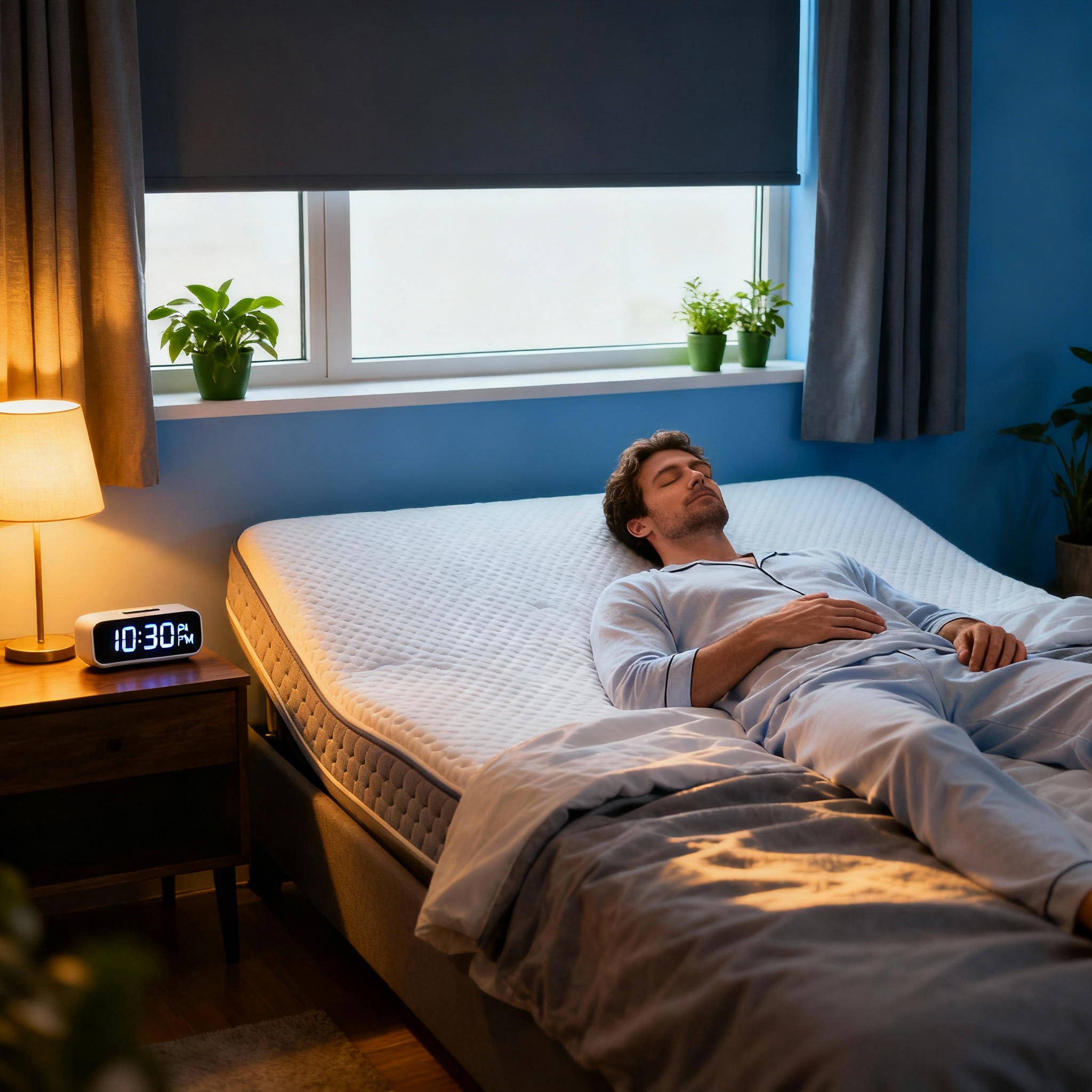 Peaceful bedroom setup emphasizing quality sleep for natural testosterone production and hormone optimization