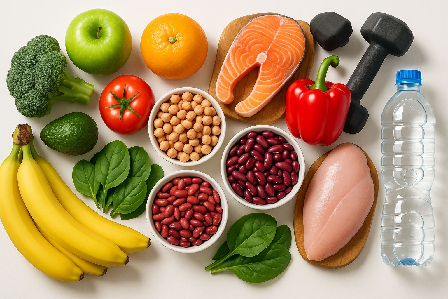 Healthy lifestyle and nutrition concept featuring fresh fruits, vegetables and protein sources for men's overall health and wellness